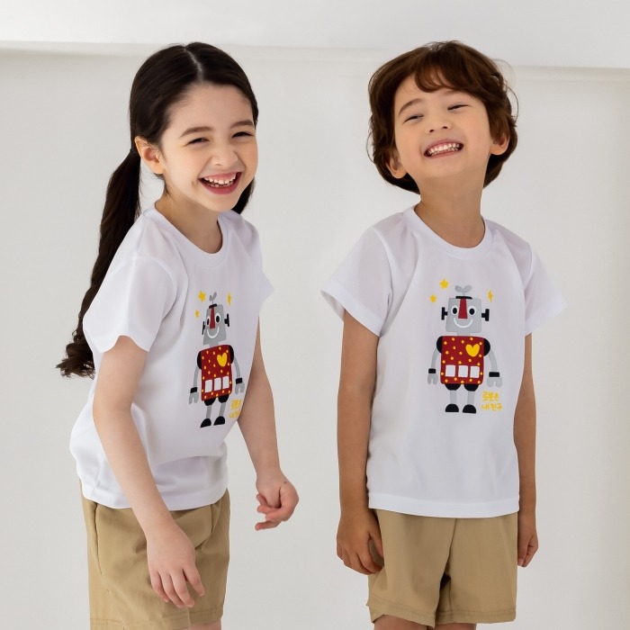 어린이집 유치원 단체 반팔 캠프티 티셔츠 로봇 10장 화이트