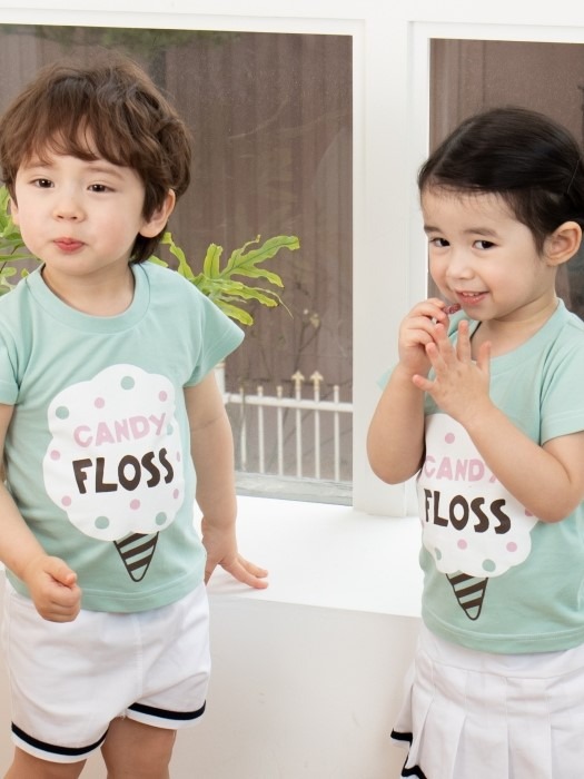 어린이집 유치원 단체 반팔 캠프티 티셔츠 솜사탕 민트색상 10장