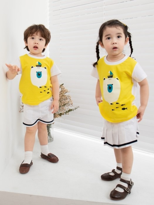 어린이집 유치원 단체 반팔 캠프티 티셔츠 곰돌이 옐로우 10장