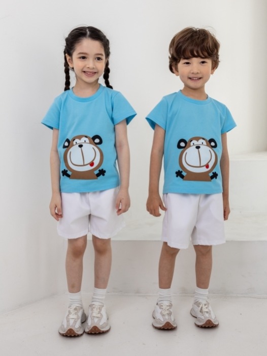 어린이집 유치원 단체 반팔 캠프티 티셔츠 원숭이 10장 블루