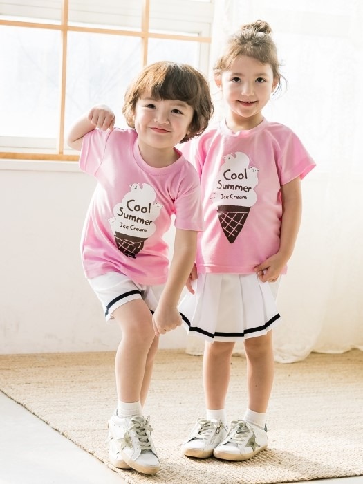 어린이집 유치원 단체 반팔 캠프티 티셔츠 아이스크림 핑크 10장