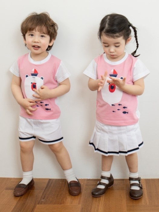 어린이집 유치원 단체 반팔 캠프티 티셔츠 곰돌이 핑크 10장