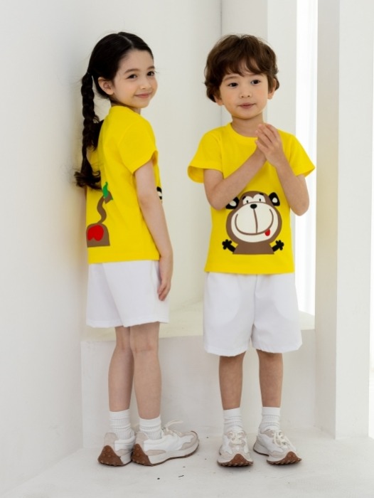 어린이집 유치원 단체 반팔 캠프티 티셔츠 원숭이 10장 옐로우