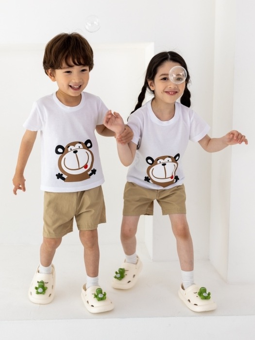 어린이집 유치원 단체 반팔 캠프티 티셔츠 원숭이 10장 화이트