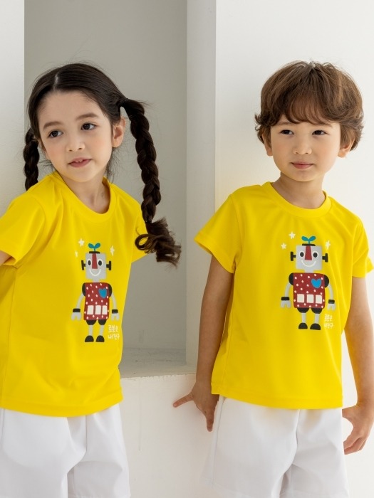 어린이집 유치원 단체 반팔 캠프티 티셔츠 로봇 10장 옐로우